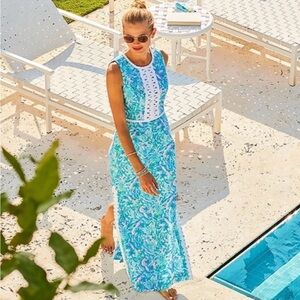 Lilly Pulitzer, NWT, size 8, Ashler Stretch Maxi, Surf Blue Coral of the Story